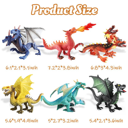 EOIVSH Dragon Toy Figures - Ancient Flying Dragon Figurines, Mythical Action Figure Kid Toys, Girls and Boys Ages 3 and Above, Pack of 6