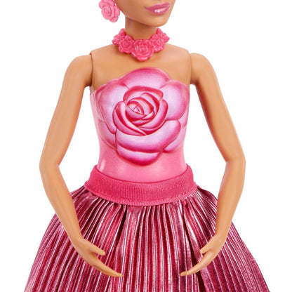 Barbie Petal Pop Scented Doll with Rose Dress & Accessories, Bouquet Reveal with Pet Bunny & Surprises Like Watering Can, Necklace & Earrings