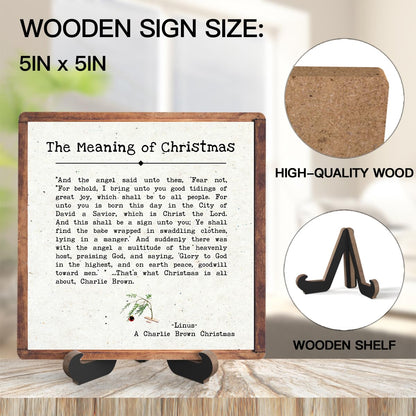 Christmas Quote Wooden Plaque Sign With Stand - Desk Decor for Farmhouse Home Office Table Shelf (5x5 IN)