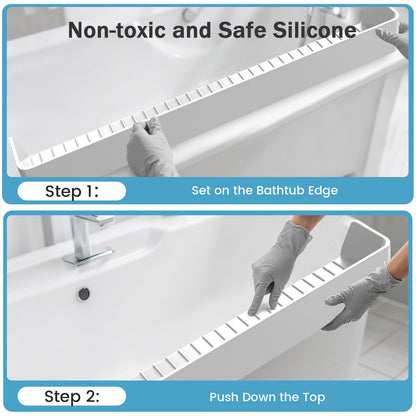 Blgiont Bathtub Splash Guard PlayPad Shelf Area with Strong Suction Cups, Toy Tray Caddy Holder Storage Over Tub, Bathtub Ledge Guard, No Mess Water, Splash Protection Water Barrier for Bathroom-White