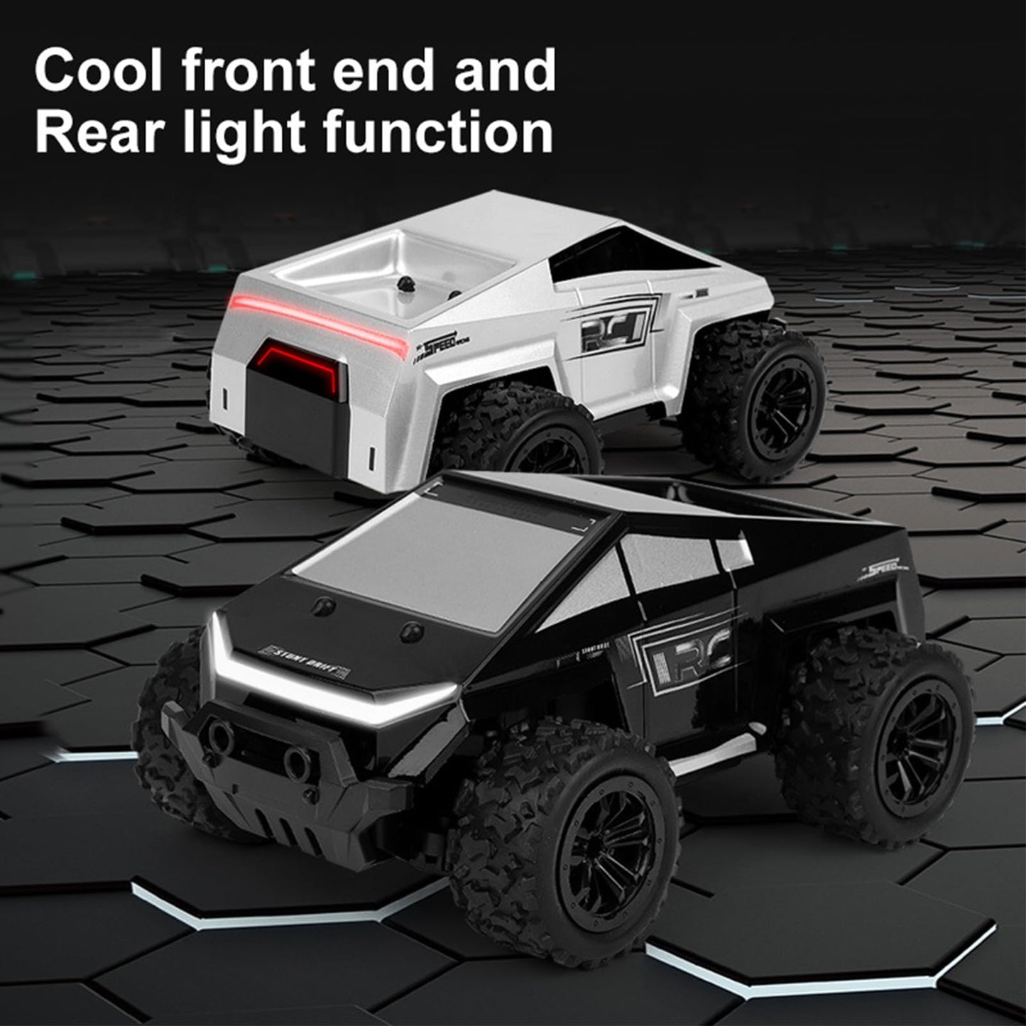 RC Car,1/20 Rc Monster Truck Cyber Toy,Off-Road Pick-up,2WD RC Truck for All Terrain,2.4GHz Vehicles,Equipped with 2 Rechargeable Batteries，Can be Connected to a Mobile Phone for Control (Silvery)