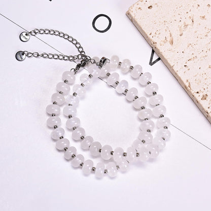 CHCCOYE 5x8mm Natural Healing Gemstone Bracelet – Handmade Yoga Beaded Bracelet, Stress-Relief Crystal Jewelry for Men & Women (White jade)