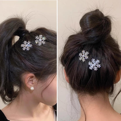 Sparkly Rhinestone Snowflake Hair Clip Hair Barrettes, Christmas Metal Alligator Clips Hair Accessories for Women Princess Long Thick Hair Winter Xmas Hairpins Christmas Party Gifts