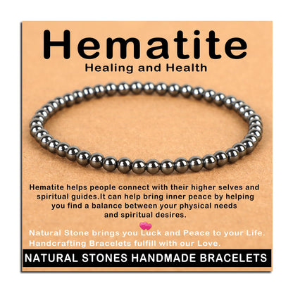 AD Beads Handmade Gemstone Stretch Elastic Bracelet Crystal Healing Reiki Nature's Beauty and Spiritual Essence Unisex (4mm, Hematite (Healing and Health))