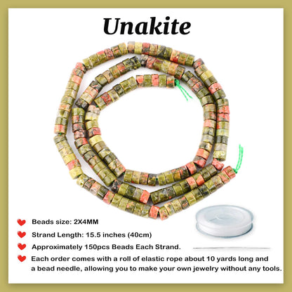 Natural Unakite Heishi Spacer Beads Loose Semi Precious Flat Round Gemstone Disc Shape Stone for Beading Jewelry Making 4x2mm 15.5"