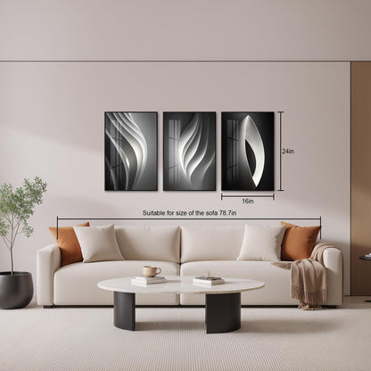 Altimpo Large Frame Modern Abstarct Wall Art for Living Room, Minimalist Bright Style 3 Piece Canvas wall art painting, Grey Melody Wall Art for Bedroom, Home, Hotel, Office 16x24IN