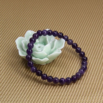 Angelstones Handmade Natural Amethyst Healing Gemstone 6mm Round Beads Stretch Crystal Bracelet 7 Inch Unisex