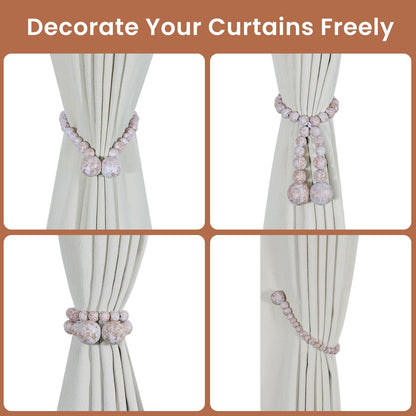 KLOGTSIND Magnetic Curtain Tiebacks, Curtain Tie Backs for Curtains 2 Pack, Wood Bead Curtain Tiebacks, Curtain Holders for Boho Bedroom Decor, Baby Nursery Decor, Farmhouse Decor