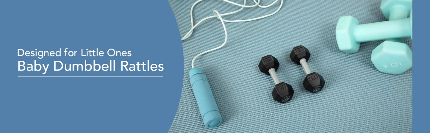 Little Spotters Dumbbell Rattles Set, 2 Pieces, Realistic Looking, Lightweight and Great Sensory Play Toy for Baby Showers and Fitness Loving Parents, 3+ Months, Black, PLA Plastic
