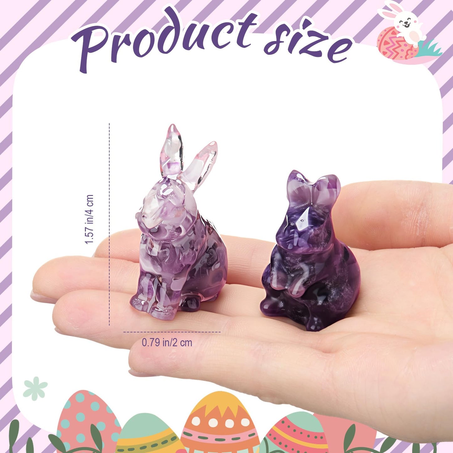 Pinkunn 3 Pcs Amethyst Bunny Figurines—Carved Crystal Rabbit Statues for Easter, Home & Office Decor, Natural Healing Purple Gemstone Gifts for Bunny Lovers
