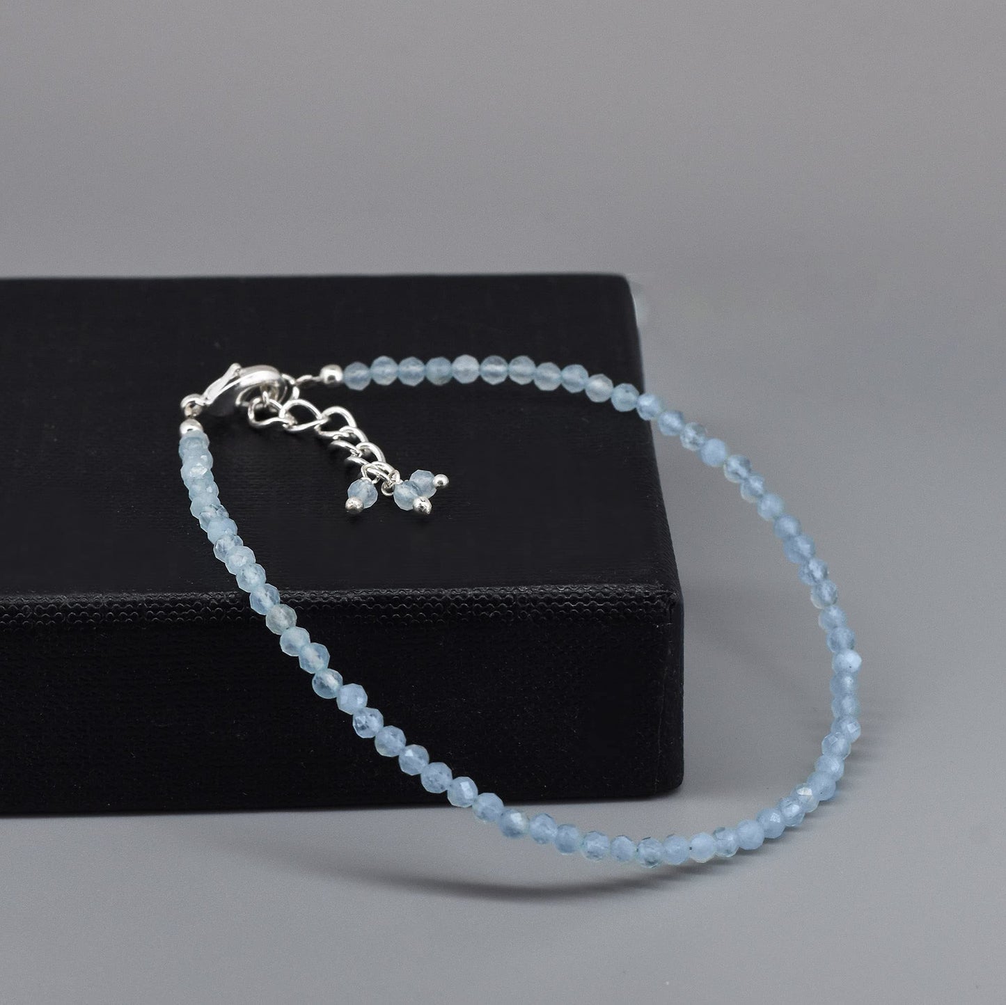 Gempires Aquamarine Bracelet for Women | Dainty Handmade Gemstone Beads 2.5 mm | Minimalist Stacking Bracelet | Lightweight Everyday Jewelry | March Birthstone Gift