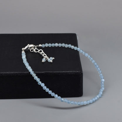 Gempires Aquamarine Bracelet for Women | Dainty Handmade Gemstone Beads 2.5 mm | Minimalist Stacking Bracelet | Lightweight Everyday Jewelry | March Birthstone Gift
