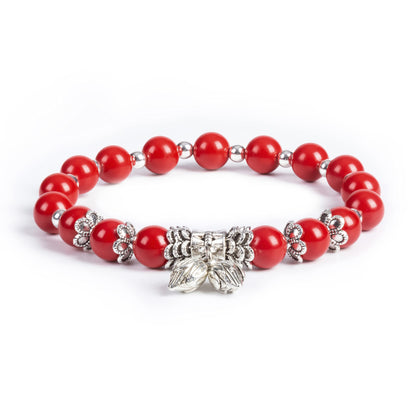 MEHUK 8mm Cinnabar Stretch Bracelet for Women Natural Mineral Energy Gift for Men Lucky Friendship Couple