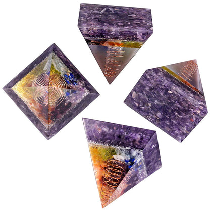 mookaitedecor Amethyst Crystal Healing Set of 3, Stone Orgone Pyramid & Stone Pendant & Bracelet Kits for Chakra Reiki Meditation Balancing