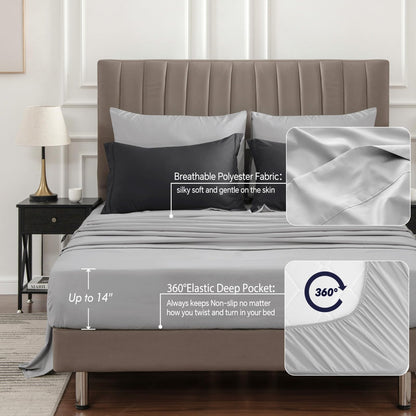 BEDELITE Queen Comforter Set 7 Pieces Bed in A Bag - Soft Microfiber Reversible Black Bed Set with Comforters, Sheets, Pillowcases & Shams, Cozy Luxury Bedding Sets for All Season