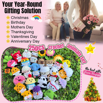25PCS Positive Crochet Animals Bulk, Mother's Day Basket Stuffers, Employee Appreciation Gifts Bulk, Inspirational Crochet Animals Birthday Gifts for Women Men, Team Staff Teacher Appreciation Gift