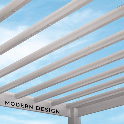 Backyard Discovery Windham 14' x 10' Modern Galvanized Steel Pergola Kit with Shade Sail Canopy, All-Season Durability, PowerPort, High-Wind Rating for Outdoor Patio, Garden, Deck, Entertaining