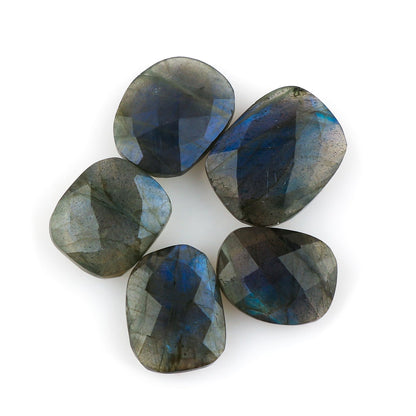 CRYSTALIS Blue Labradorite (5pcs) (12-18mm) Natural Loose Gemstone, Checkerboard-Cut, Wholesale Bulk Cabochons Jewelry Making Supply, Chakra Healing Polished Stone, Wire Wrapping, DIY, Gem Collection
