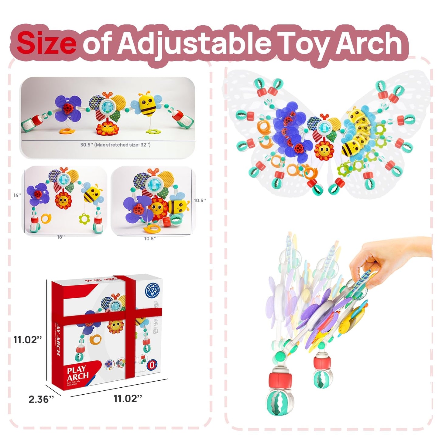 UTOPLIKEY Baby Activity Arch Toy Bar for Stroller, Bassinets and Car Seat, Adjustable Crib Toys Hanging Attachment, Sensory Development Toys with Rattles