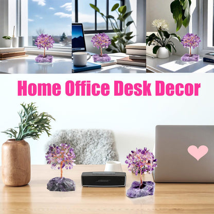 QINJIEJIE Amethyst Crystal Tree of Life Decor Crystals and Healing Stones Reiki Natural Crystals Base Copper Wire Spiritual Meditation Energy Purple Room Office Desk Decor Purple Gifts for Women
