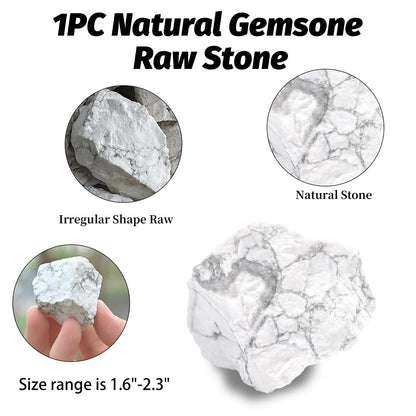 Howlite Raw Stones 1PC, Gemstones Raw Stones and Healing Crystals, Hand Carved Natural Pocket Raw Crystals for Decoration Tumbling, Garden, Home Decor(1.18"-1.97")
