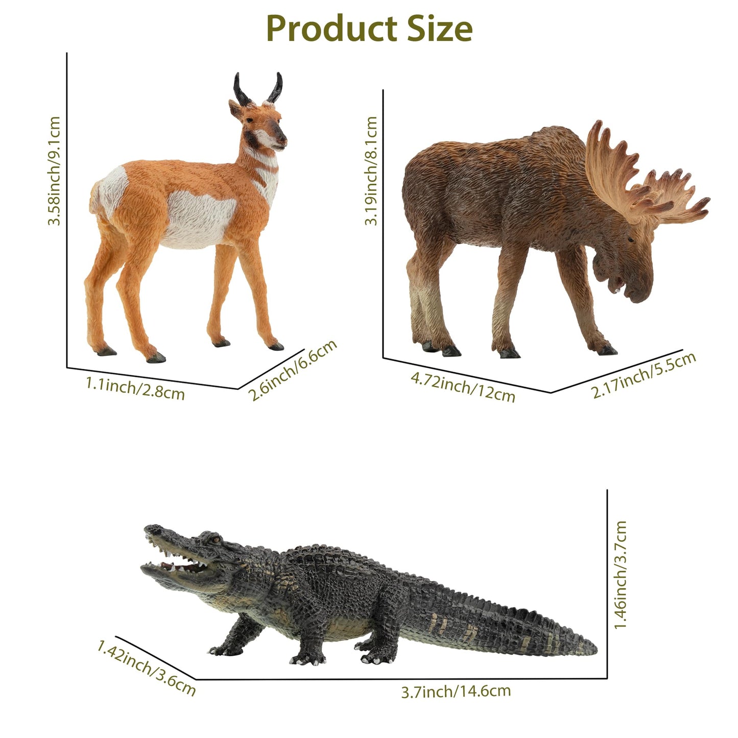 Toymany 12PCS North American Forest Animal Figurines, Realistic Jungle Zoo Animal Set Includes Moose,Cougar,Wolf,Bear,Eagle,Deer Educational Toy Cake Toppers Christmas Birthday Gift for Toddlers