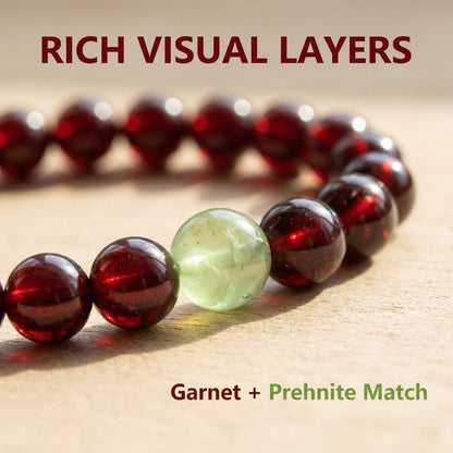 CNYTPE Garnet Bracelet for Women – Red Garnet Jewelry, Healing Crystal Bracelet, Handmade Gemstone Jewelry, Symbol of Love, Happiness & Harmony (Garnet + Prehnite Bracelet)