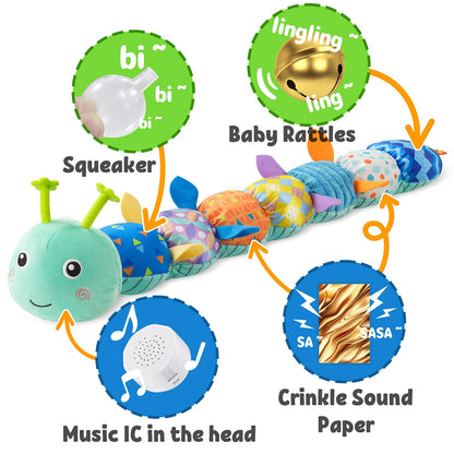 LIGHTDESIRE Baby Toys Musical Caterpillar,Infant Stuffed Animal Toy with Crinkle and Rattles,Soft Sensory Toys with Textures for Tummy Time Newborn Boys Girls 0 3 6 12 Months(Blue)
