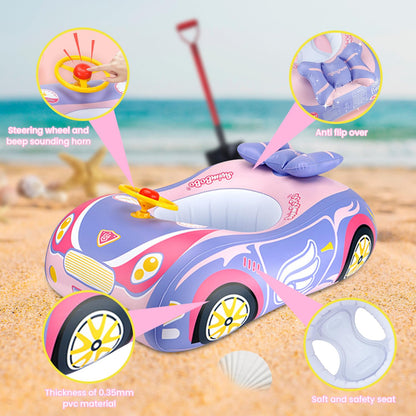 Baby Pool Float 3D Car Baby Floaties for Toddlers 12-48 Months Heavy Duty Infant Swim Float Toddlers Pool Floats Kids Swim Floaties Swimming Pool Floats for 1-4 Years Toddler Floaties for Boys & Girls