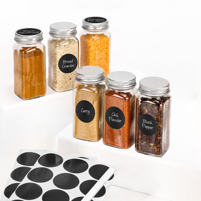 6Pcs Spice Jars with Label, 4oz Empty Square Seasoning Containers, Spice Jars with Shaker Lids, Small Spice Bottles for Salt, Herbs, Sugar, Pepper, Seasoning Jars for Spice Rack, Cabinet, or Drawer