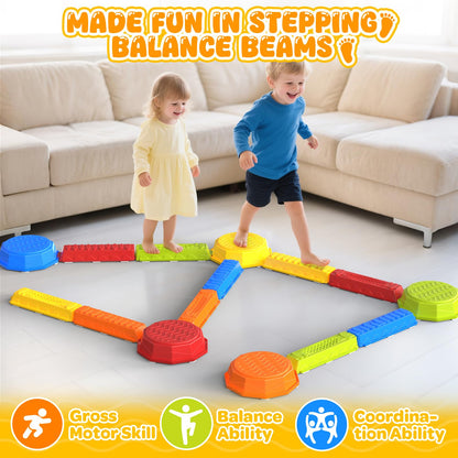 15PCS Rainbow Stepping Balance Beam Stones for Kids Toddlers - Indoor & Outdoor Sensory Toys for Outside Play Games,Without Light Up&Music Non-Slip Jumping Blocks for Obstacle Course Boy Girl Gifts