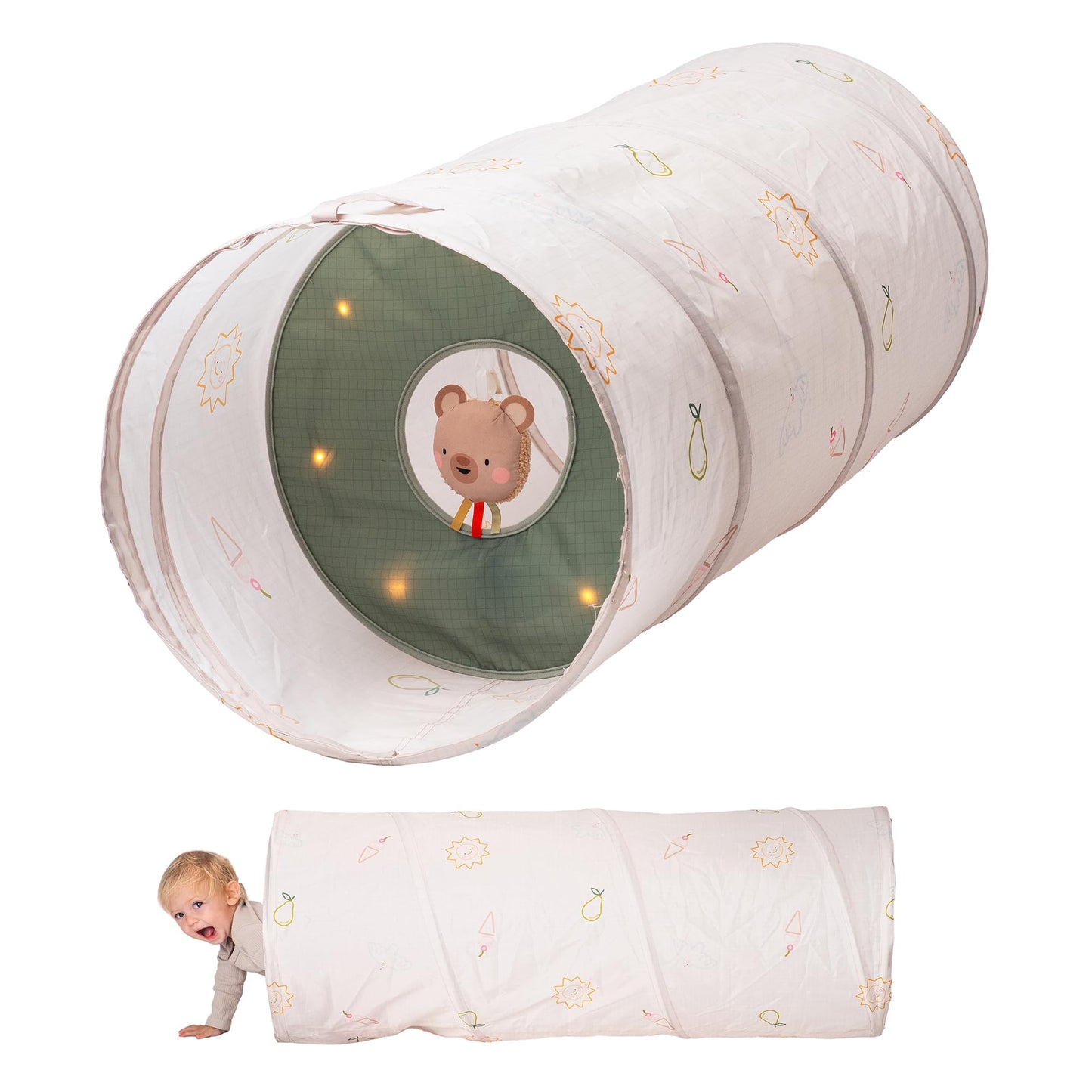 Taf Toys Play Light Tunnel Tent for Toddlers 1-3 - Baby Tunnel with Plush Bear - Engage Senses & Encourage Crawling - Twinkling Lights & Dual Light Modes - Kids Toddler Tunnels Crawl Indoor & Outdoor
