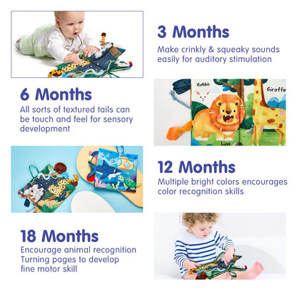 hahaland Baby Toys 0-6 Months - Crinkle Books for Babies 2-Pack, Soft Cloth Sensory Touch Feel Baby Book 6-12 Months Infant Montessori Toys 0-3 Month Newborn Baby Boys Gifts 3-6 Months Travel Toys