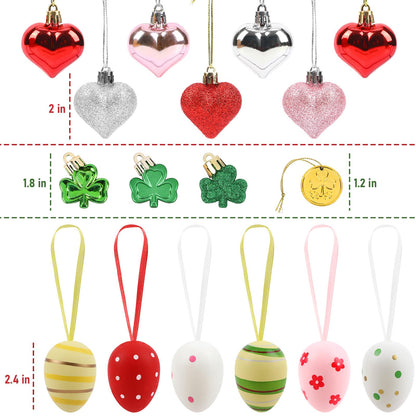 JUNEBRUSHS Valentines Day Decor Tree Decorations Set, 36 Pcs Ornaments for Valentine's St Patricks Easter Glossy Glitter Hanging Decorations for Home Wedding Party