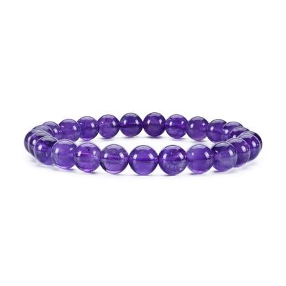 Cherry Tree Collection Amethyst Beaded Bracelet – Genuine 8mm Gemstone Stretch Bracelet for Men & Women – Handmade Crystal Bracelet - (Amethyst - M)