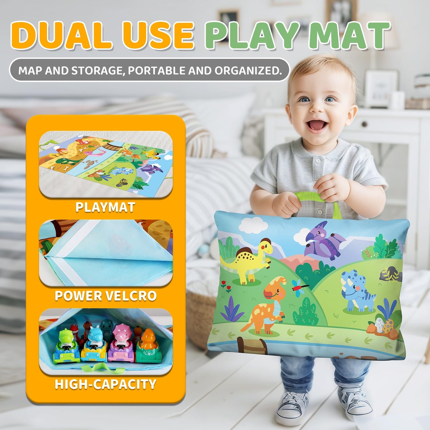 ALASOU 10 PCS Dinosaur Car Toys for 1 Year Old Boy with Playmat/Storage Bag|Baby Toys 1 Year Old Boy Gifts for Toddler Toys 1-2|1st Birthday Gift for Infant 12 18 Months