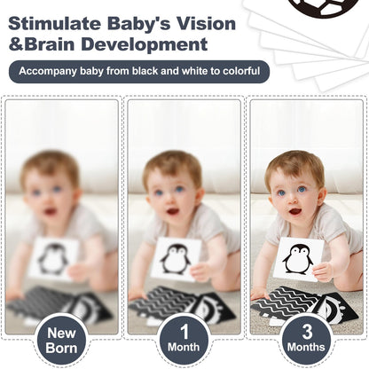 AJsupojouet Newborn Toys,High Contrast Black & White Baby Toys 0-6 Months with Sensory Cards & Rattle, Essential for Brain Development, Tummy Time & Car Seat Toys for 0 2 4 6 Month Old
