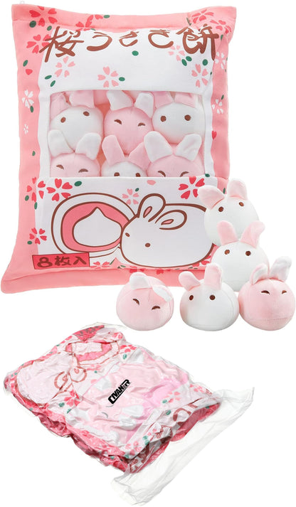 Civaner Kawaii Bunny Plush Pillow Cute Room Decor Cherry Blossom Throw Pillow Pink Removable Stuffed Animal Fluffy for Easter Home Birthday Spring Sakura Gifts Bag