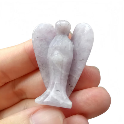 Afucats Natural Purple Lepidolite Healing Guardian Angel Indoor Decorative Stone,1.5 Inches Carving Pocket Palm Statue,Gift for Her Christmas Décor