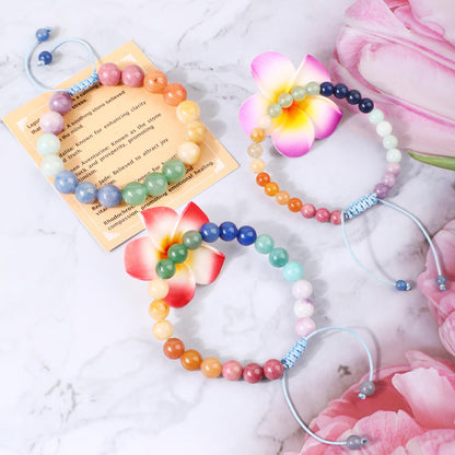 AD Beads 6mm Dopamine 7 Color - Happiness and Joy - Handmade Natural Stone Crystal Bracelet with Adjustable Macrame String - Yoga Healing Power Energy Gifts for Men and Women
