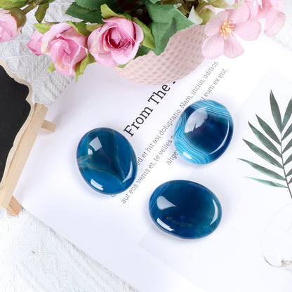 Artistone Blue Agate Crystal Thumb Worry Stones,Healing Crystal Polished Palm Pocket Chakra Gemstones for Anxiety,Stress,Reiki Gift 2.0"