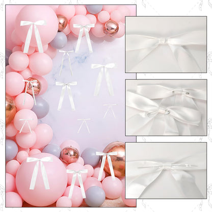 GZIXBDA 48Pcs White Bow Wall Decor, Satin Ribbon Bow Birthday Decorations Photo Backdrop Party Decor for Birthday Baby Shower Bachelorette Wedding Party Room Bedroom
