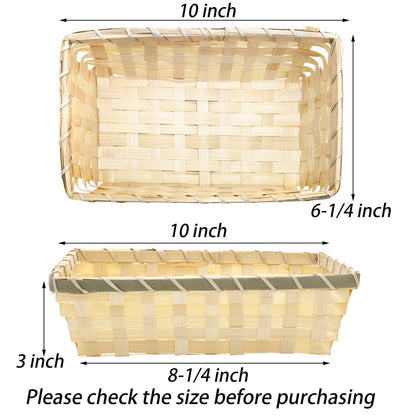 TOPZEA 8 Pack Rectangle Gift Baskets, 10" x 6.3" Natural Bamboo Handmade Woven Bread Roll Basket, Small Wicker Chip Serving Baskets Food Snack Fruit Storage Basket for Kitchen Restaurant Christmas
