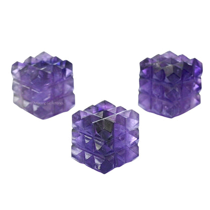 Amazing Gemstone Amethyst Crystal Cube with 54 Pyramid - 1" Mini Lemurian Pyramid Cube Figurine of Natural Stone Pyramid for Meditation, Reiki, Chakra Balancing Vastu Pooja and Crystal Grids