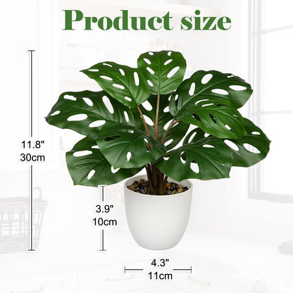 Hollyone Artificial Monstera Plant Faux Monstera Plant Potted Fake Tropical Plants Potted for Indoor Outdoor Home Desk Office Garden Farmhouse Decoration