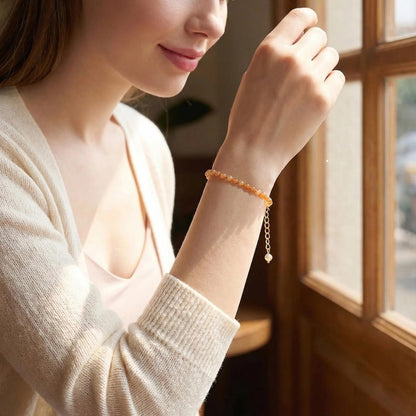 Morchic 3mm Orange Sunstone Feldspar Natural Gemstone Beaded Bracelet for Women, Dainty Charm Jewelry, Adjustable 7.1-8.6" Ideal Birthday Holiday Gift