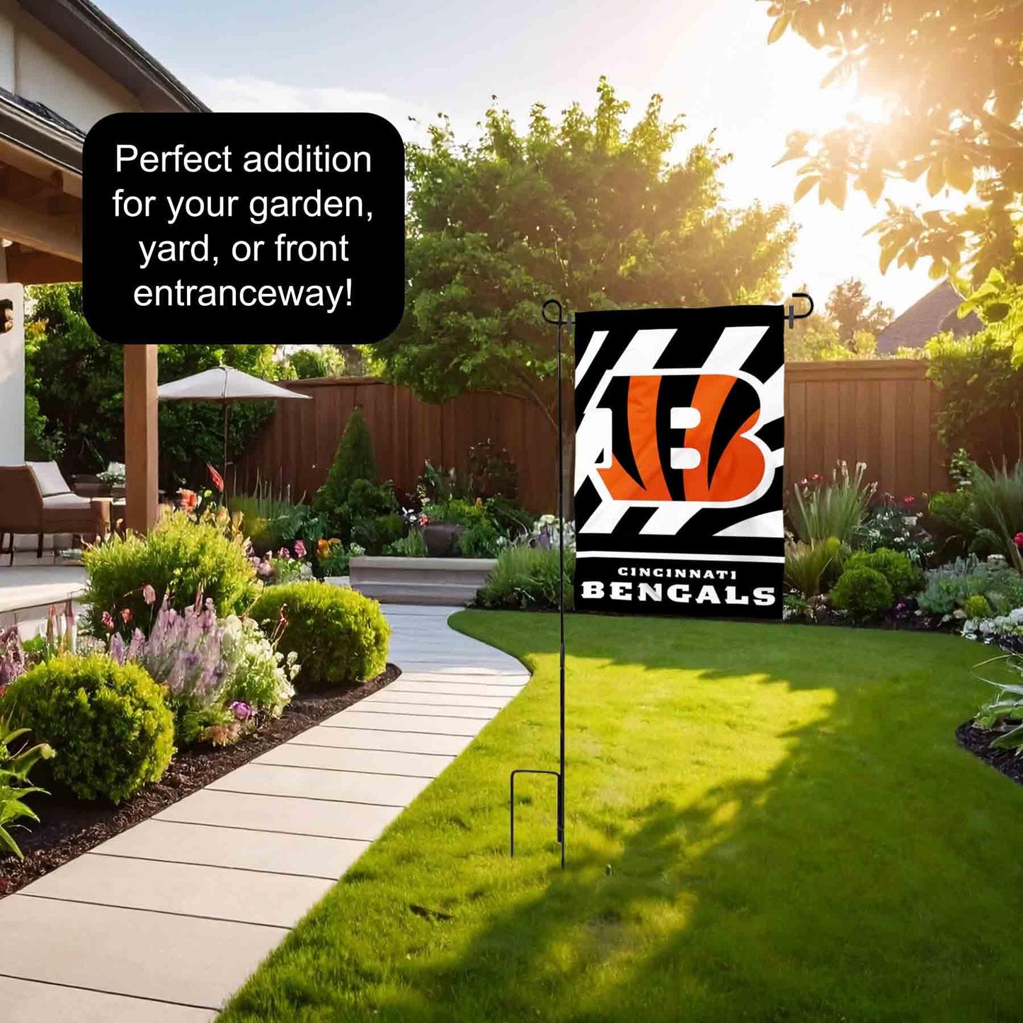 WinCraft Cincinnati Bengals White Garden Flag and Flagpole Mount