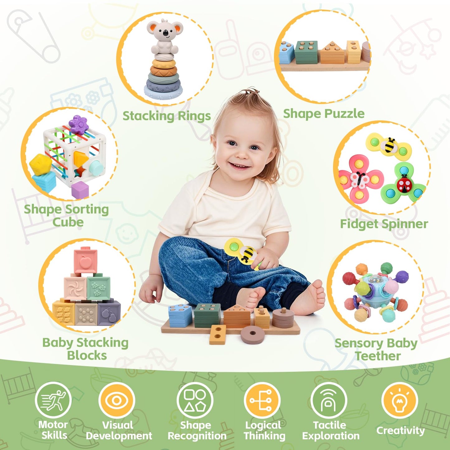 YHHYTOY Montessori Baby Toys Set for 9-18 Months, Infant Sensory Toys Color Learning and Musical Enlightenment