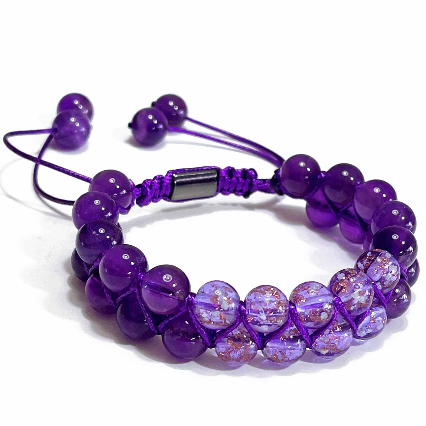ARTSY Crafts Glow in the Dark Firefly Beads Bracelets, 2-Row Shamballa Wrapped Bracelet for Chakra Meditation Anti Anxiety Healing Crystals Gemstone Glowing Bangle Wristband, Medium, no gemstone