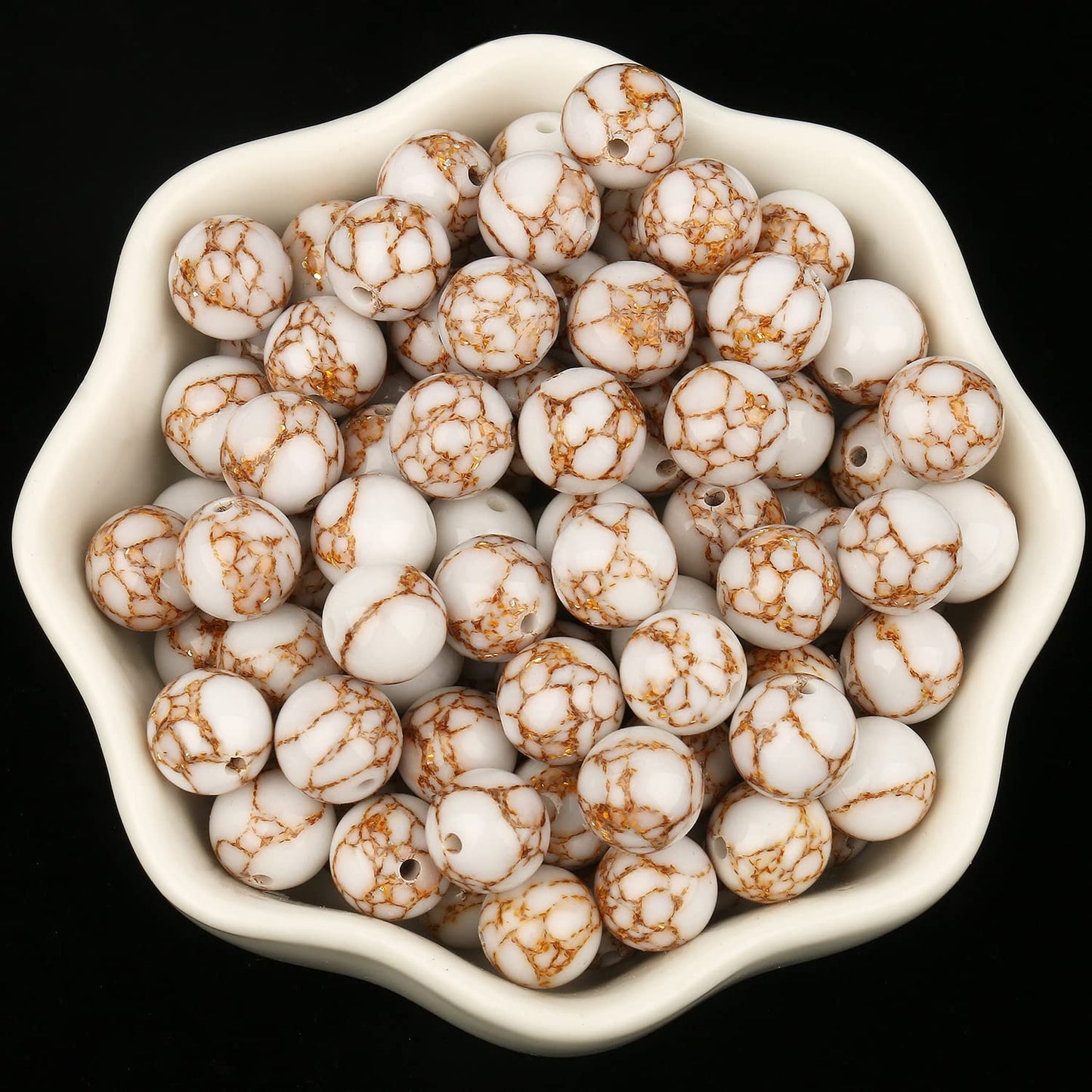 NITOPUPU 10mm 37pcs White Howlite Spun Gold Natural Stone Beads for Jewelry Making Supplies, Round Crystal Beads for Bracelets Necklace DIY Crafts